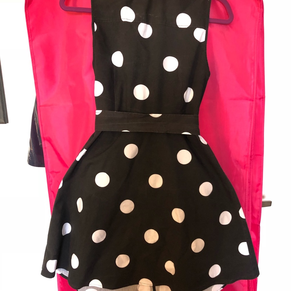 NY & Co Black Dot Print Poplin Fit & Flare Dress, S - Picture 4 of 8